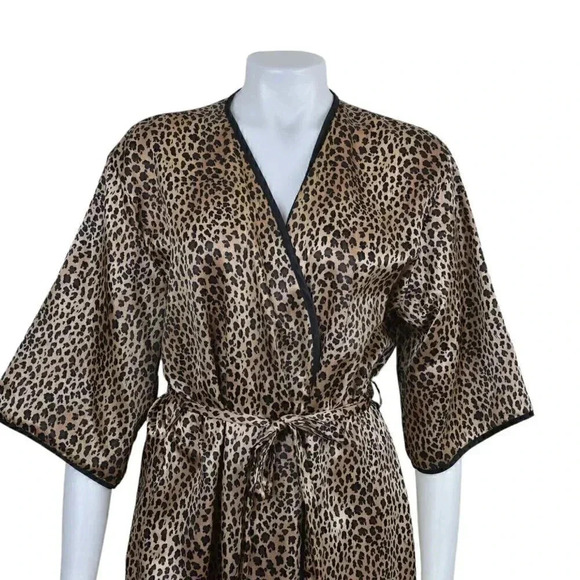 Vintage Natori Private Luxury Leopard Animal Print Robe Kimono Brown Black Med - Picture 2 of 9